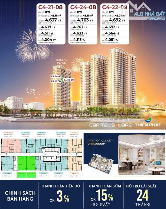1pn + view sông hàn capital square chỉ từ 4 tỷ! Duy nhất 3 căn độc quyền tầng cao siêu đẹp