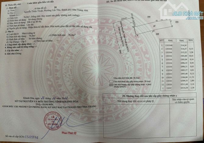 Cần Bán lô đất (tặng nhà) . mặt tiền đường Nguyễn Thiện Thuật, ngay Trung tâm Phố Tây.