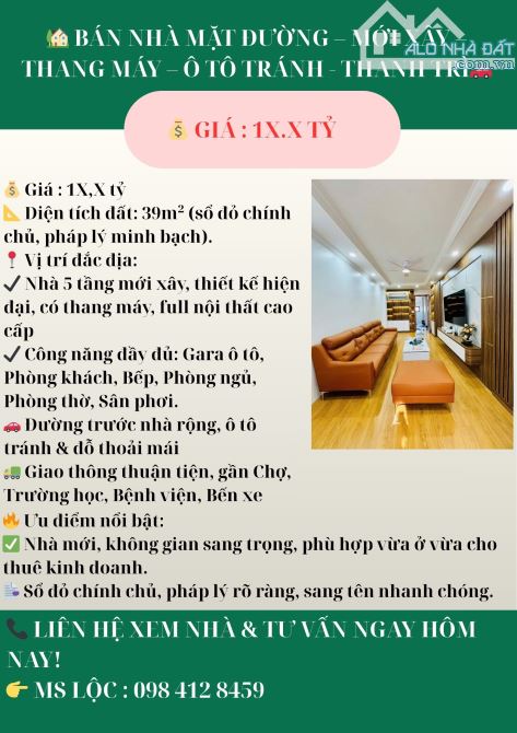 🏡 BÁN NHÀ MẶT ĐƯỜNG – MỚI XÂY – THANG MÁY – Ô TÔ TRÁNH – THANH TRÌ 🚗