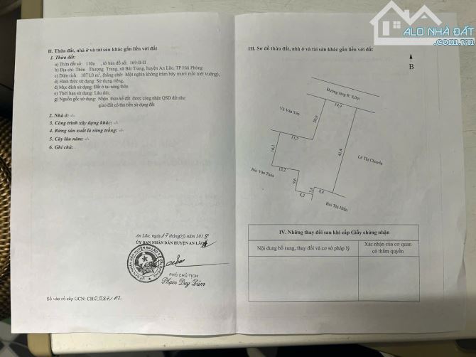 chuyển nhượng lô đất đẹp tại Bát Trang, An Lão.  - Lô đất vàng với DTMB 1071m2 vô cùng rộ