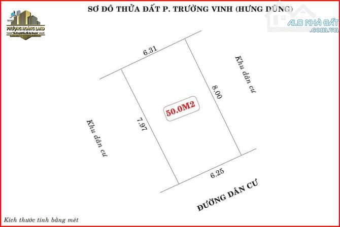 BÁN LÔ ĐẤT ĐẸP – HƯNG DŨNG PHƯỜNG TRƯỜNG VINH 50m2 Đông Nam đường 4m