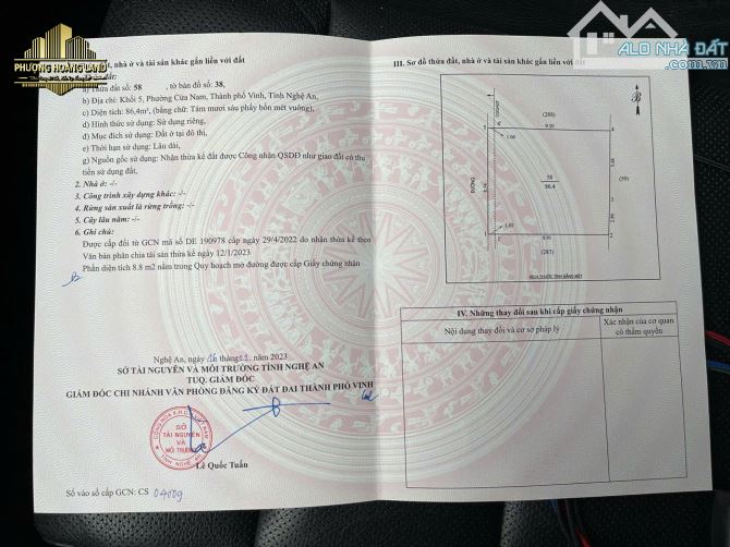 BÁN ĐẤT + NHÀ CẤP 4 VỊ TRÍ VÀNG TRUNG TÂM CỬA NAM PHƯỜNG THÀNH VINH 86,4m2 CHÍNH TÂY