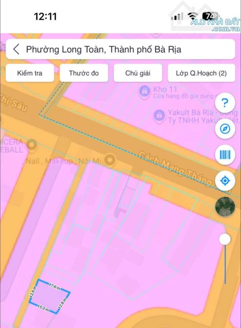 ĐẤT PHƯỜNG LONG TOÀN – TRUNG TÂM BÀ RỊA - 3tỷ100-ngang 12,6 dài 17 ,6 met - 4