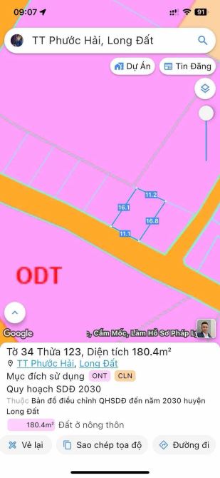 Chủ gửi lô đất ngay gần biệt thự khu vườn dừa DT: 180m2 ngang 11x16m sẵn 87,3m thổ cư Dân - 3