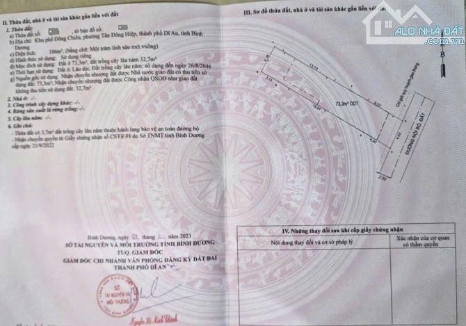 Bán đất cách đường Mạch Thị Liễu 100m p.Tân Đông Hiêp Tp.Dĩ An chỉ 3ty200 TL M7415 - 4