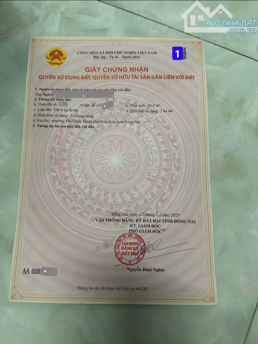 Bán đất, gần đường Phạm Văn Diêu 600m, p.Tân Hạnh, Tp.Biên Hòa chỉ 1,75 tỷ / lô TL M7409 - 7