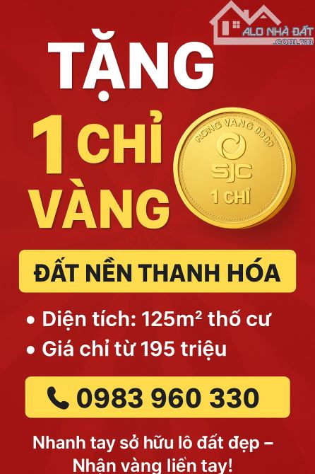 Tặng VÀNG khi mua Đất nền Thạch Thành - Thanh Hóa. CÓ SỔ ĐỎ