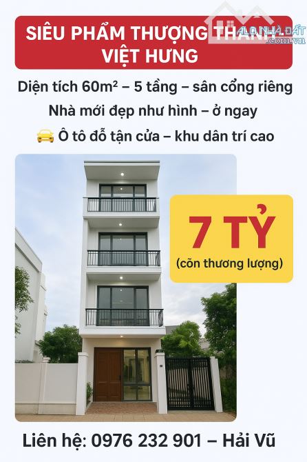 NHÀ DÂN XÂY THƯỢNG THANH - 60m2 - 5 TẦNG - SÂN CỔNG RIÊNG - 30M RA CHỖ ĐỖ Ô TÔ - 6,98 TỶ