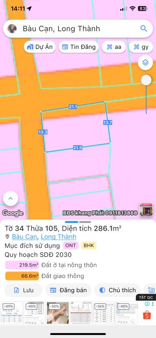 Bán lô đất hai mặt tiền sau chợ bàu cạn giá mềm