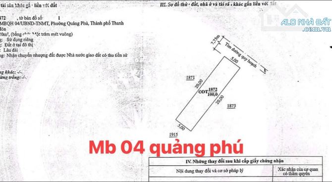 Cần tiền gấp bán đất MB 04 Quảng Phú - Tp Thanh Hoá