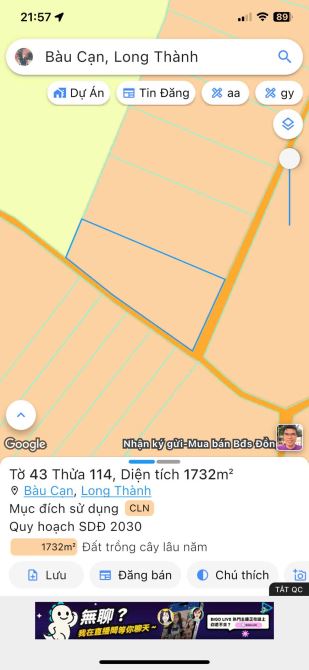 Cần bán hơn 1 sào 7 bàu cạn lô đất hai mặt tiền giá mềm