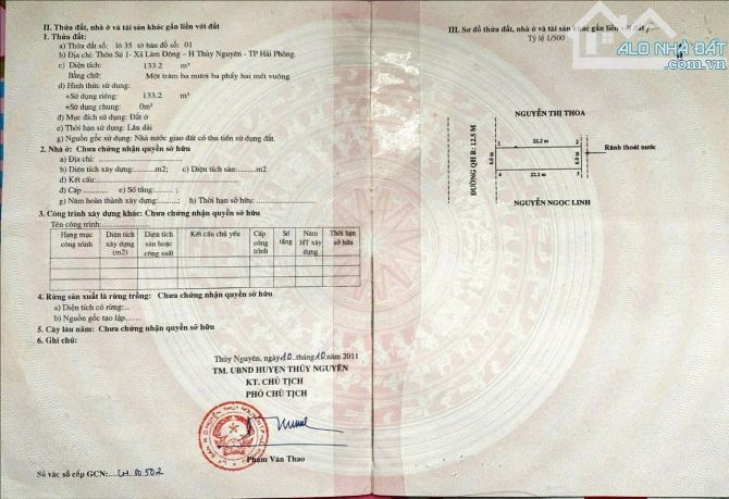 Bán đất 133,2m² thổ cư tại Phân lô Vườn Ổi - Lâm Động - Thủy Nguyên – Hải Phòng