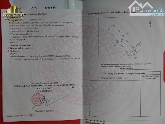 BÁN ĐẤT MẶT ĐƯỜNG ĐẶNG VĂN NGỮ HƯNG DŨNG PHƯỜNG TRƯỜNG VINH 99,6m2 ĐÔNG NAM - 1