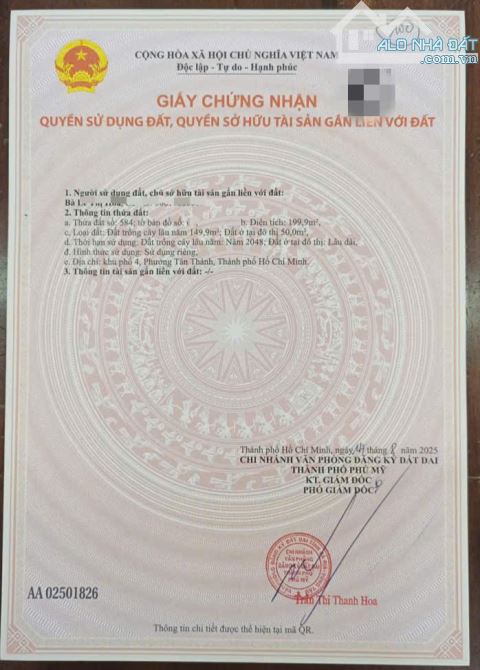 Bán 200m2 thổ cư (ngang 10 dài 20m) KP4,Hắc Dịch - 1