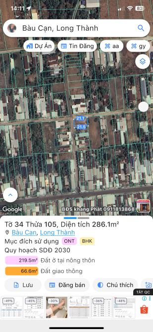 Bán lô đất hai mặt tiền sau chợ bàu cạn giá mềm - 1