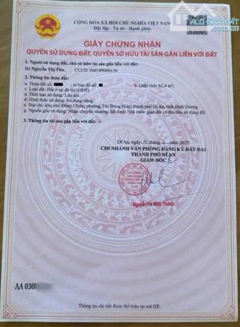 Cần bán lô đất sổ hồng riêng tân đông hiệp di an hcm - 1