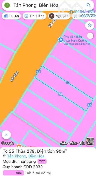 Bán đất mặt tiền Hồ Hòa, Tân Phong, Biên Hòa: 4,5 x 20, giá 4,35 tỷ - 2