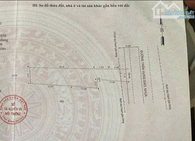 BÁN NHÀ 485 M2 NGANG 7.2M MẶT TIỀN ĐƯỜNG TRẦN HƯNG ĐẠO 20M – ĐÔNG HÒA DĨ AN – 21 TỶ - 5