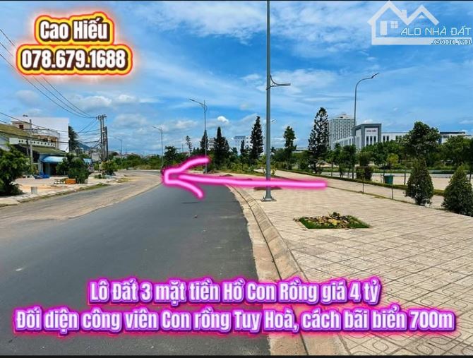 💥Lô Đất 3 mặt tiền Hồ Con Rồng giá 4 tỷ. Đất biển Tuy Hoà