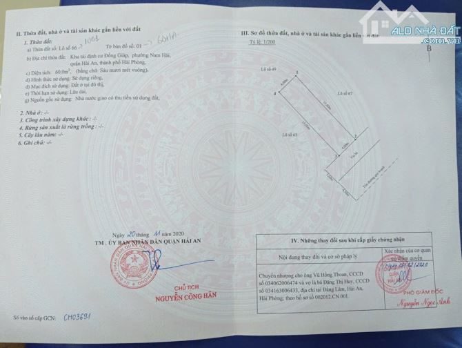 BÁN ĐẤT TDC ĐỒNG GIÁP - HẢI AN   - Diện tích: 60m vuông vắn, sổ đỏ chính chủ  - Vị trí đẹp