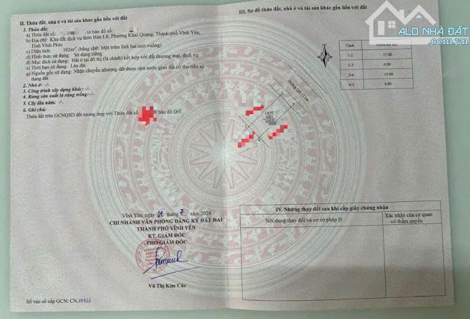 Bán đất Hán Lữ, Khai Quang, Vĩnh Yên. DT 102m2.