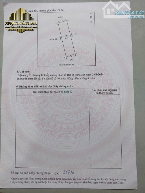 BÁN ĐẤT XÓM HỒNG LIÊN – NGHI LIÊN PHƯỜNG VINH HƯNG 97,3m2 Tây Bắc đường 4m