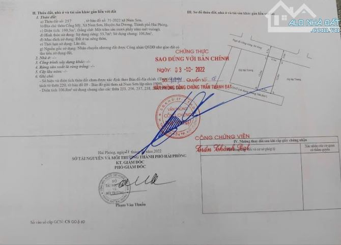 Bán lô đất HAI MẶT TIỀN  Cống Mỹ, Nam Sơn, An Dương 53m giá chỉ hơn 1,1x tỷ - 1