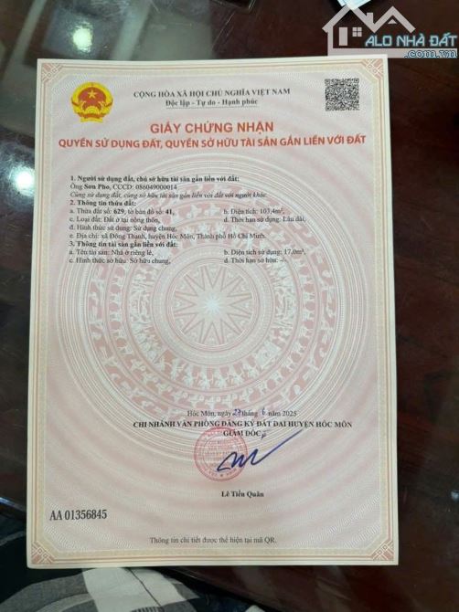 ĐẤT ĐƯỜNG ÔTÔ SAU CHỢ ĐÔNG THẠNH, HÓC MÔN, 6X17,5M, NỞ HẬU 6.2M, 3,1TỶ TL - 1