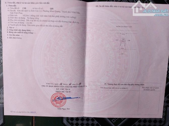 Bán đất Hán Lữ, Khai Quang, Vĩnh Yên. DT 102m2. - 2