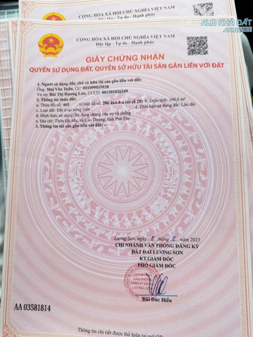 Cần bán lô đất S= 100,6m2 full thổ cư, sát khu công nghiệp, tiềm năng tăng giá tốt, pháp l - 3