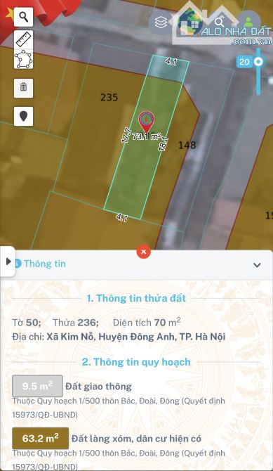 💢💢💢 CHẤN ĐỘNG ‼️ ĐẤT KIM NỖ - NGÕ THÔNG OTO - GẦN CHỢ - GIÁ CHỈ 7x tr/m2 💢 - 4