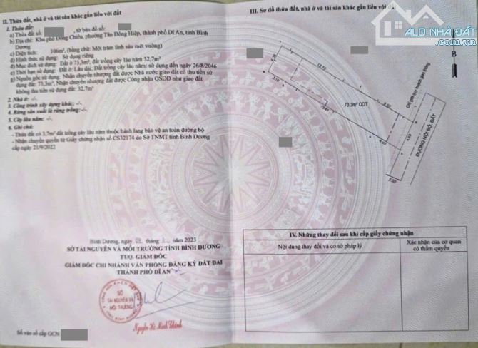 Đất gần ngã 3 Cây Điệp, phường Tân Đông Hiệp, TP Dĩ An. 3,2 tỷ - 4