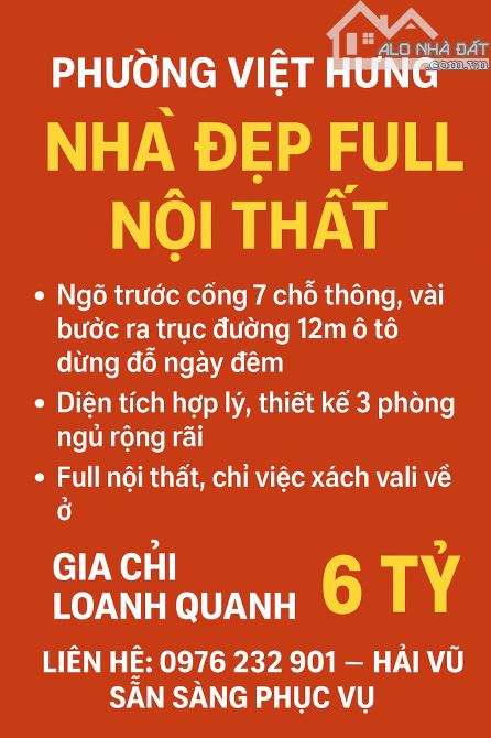 PHƯỜNG VIỆT HƯNG - NHÀ MỚI ĐẸP - FULL NỘI THẤT - TRƯỚC CỔNG NGÕ 7 CHỖ THÔNG - NHỈNH 6 TỶ - 5
