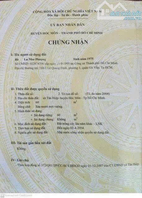 Bán nhà 1 sẹc đường bê tông ô tô – Tân Hiệp 17 -  Tân Hiệp - Hóc Môn – 60m² (4x15), sổ hồn - 8