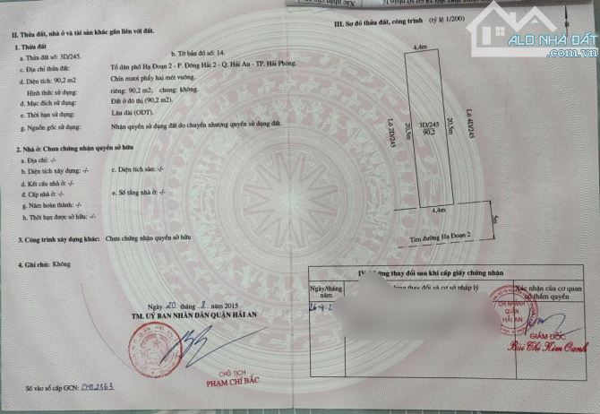Bán 3 lô đất mặt đường hạ đoạn 2 - đông hải 2 - hải an hải phòng  Diện tích lô 1 : 86.4m n