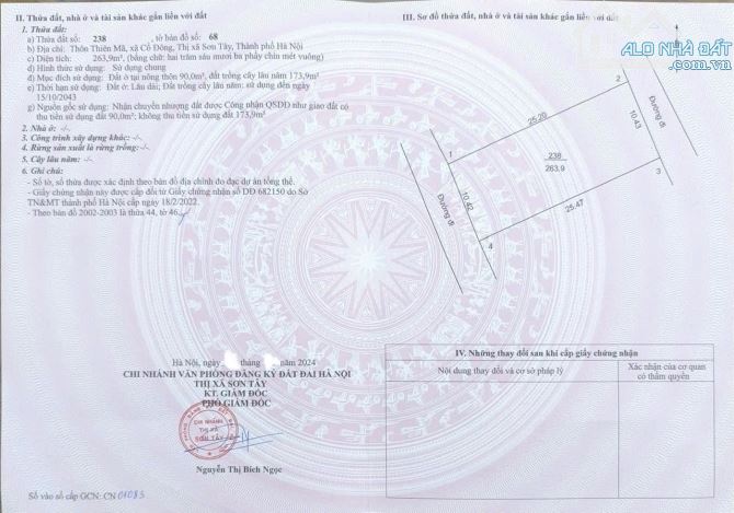 Hạ giá kịch sàn lô đất 263,9m2 tại Thiên Mã, Cổ Đông - Sơn Tây, Hà Nội