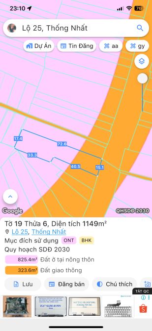 Cần bán hơn 1 sào 1 mặt tiền xalo 25 giá mềm đầu tư