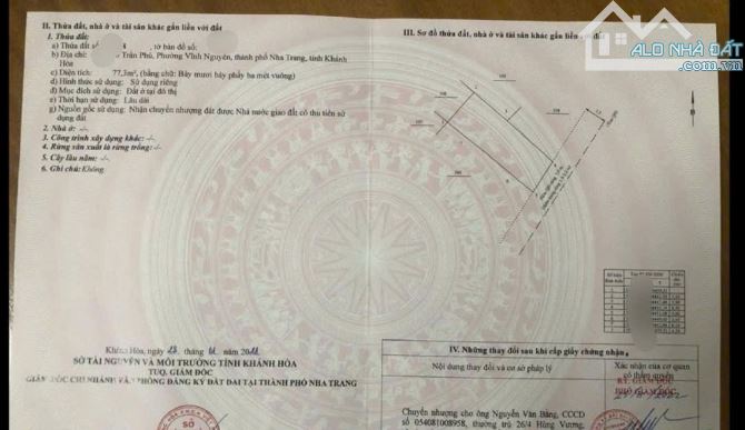 Bán đất hẻm Trần Phú, Vĩnh Nguyên. Diện tích 77,3m2 (5×15). Giá 2,8 tỷ. • Ngang rộng 5m