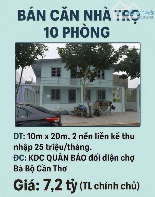 BÁN NHANH NHÀ TRỌ 10 PHÒNG – THU NHẬP ỔN ĐỊNH 25 TRIỆU/THÁNG KDC ĐỐI DIỆN CHỢ BÀ BỘ