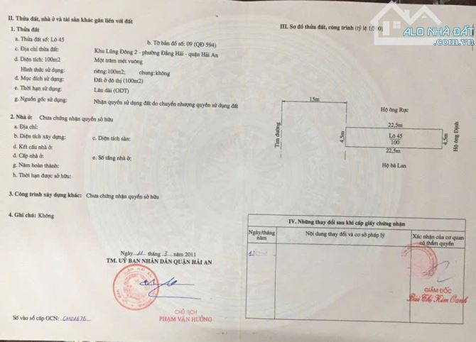 Cần chuyển nhượng lô đất TĐC Đồng Dứa - Đằng Hải - Hải An . Diện tích 100m ngang 4.5m - 1