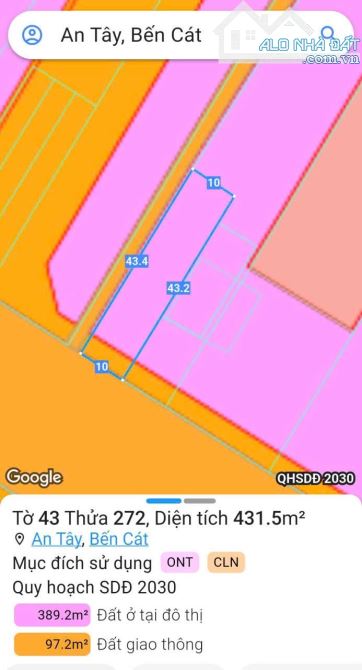 BÁN ĐẤT 2MT DT744, P.AN TÂY, TP.BẾN CÁT, DT:10x43, TC200M2, SHR, GIÁ 8,5 TỶ - 5