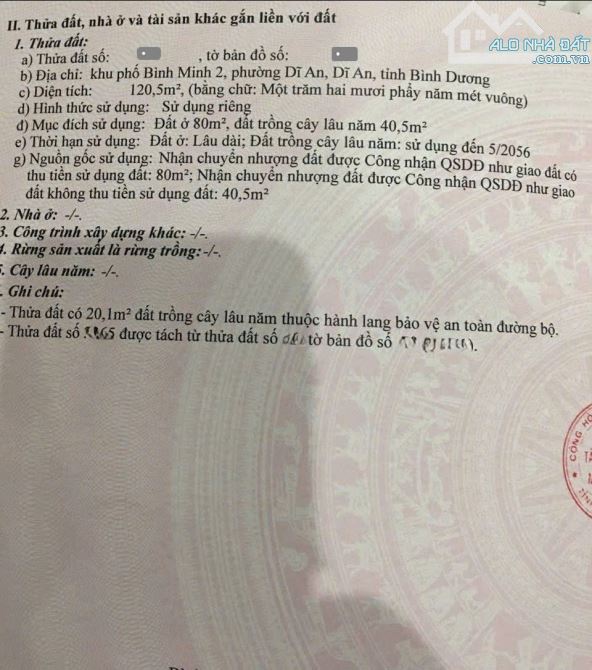 Bán đất MT đường Ngô Văn Sở p.Dĩ An Tp.Dĩ An chỉ 5ty700 TL M7462 - 5