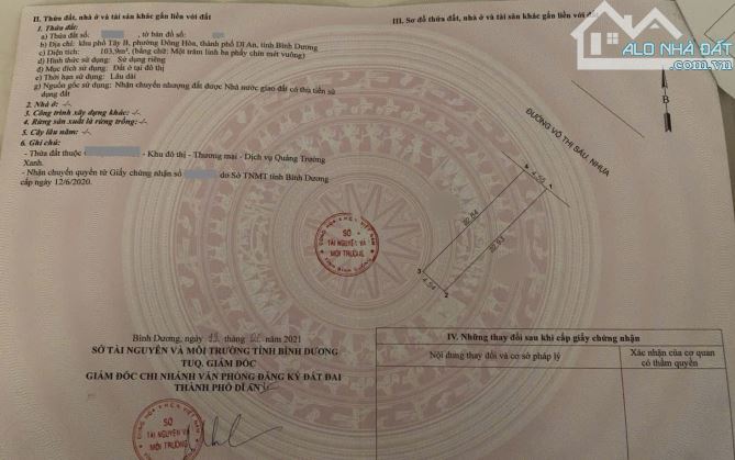 Bán Gấp lô đất Hiếm MT Đường Võ Thị Sáu,  p.Đông Hòa, Tp.Dĩ An chỉ 8tyy200 TL M7465 - 6