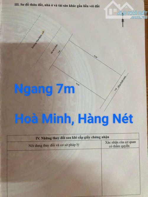 Đất đẹp hiếm đường 5m5 Hoà Minh, cạnh Hồ Tùng Mậu. S= 105m2 ngang 7m. giá: 5.9 tỷ
