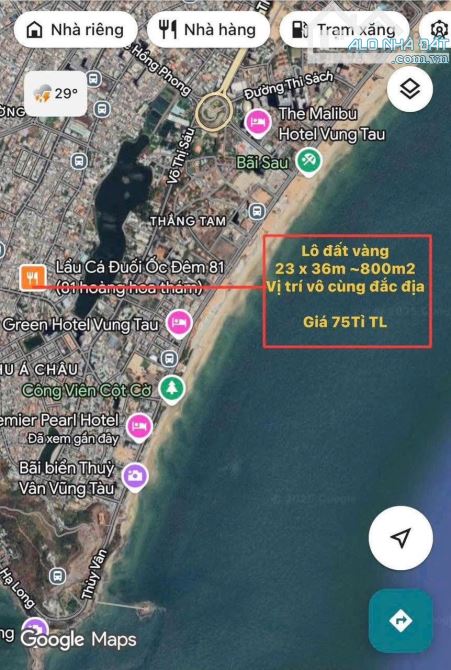 BÁN LÔ ĐẤT VÀNG - VỊ TRÍ RẤT GẦN BIỂN BÃI SAU THUỲ VÂN- XÂY KHÁCH SẠN RỘNG 23M - 1
