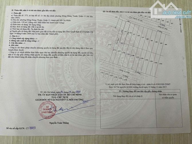 QUẬN 12, BÁN ĐẤT KHU DÂN CƯ ĐỒNG PHƯỢNG DT 5x24m - 3