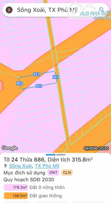 BÁN 6 LÔ ĐẤT SÔNG XOÀI - PHÚ MỸ ĐƯỜNG BÊ TÔNG CÁCH ĐƯỜNG NHỰA 183m2 CHỈ 1,370 TỶ - 4