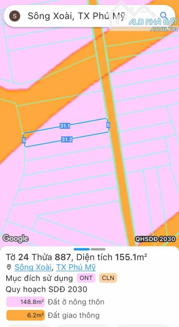 BÁN 6 LÔ ĐẤT SÔNG XOÀI - PHÚ MỸ ĐƯỜNG BÊ TÔNG CÁCH ĐƯỜNG NHỰA 183m2 CHỈ 1,370 TỶ - 9
