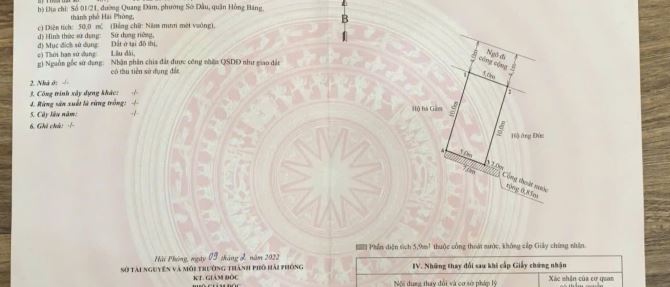 Bán đất Quang Đàm, Sở Dầu, Hồng Bàng ngõ 4m - lô 50m2 vị trí đẹp giá 2,47 tỷ