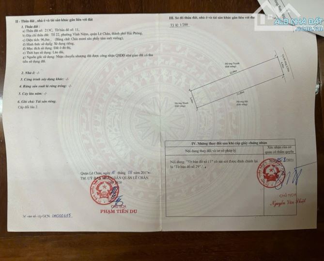 Lô đất mặt đường Khúc hạo (Khúc Thừa Dụ 2) - VĨNH NIỆM LÊ CHÂN HẢI PHÒNG - Diện tích : 96m